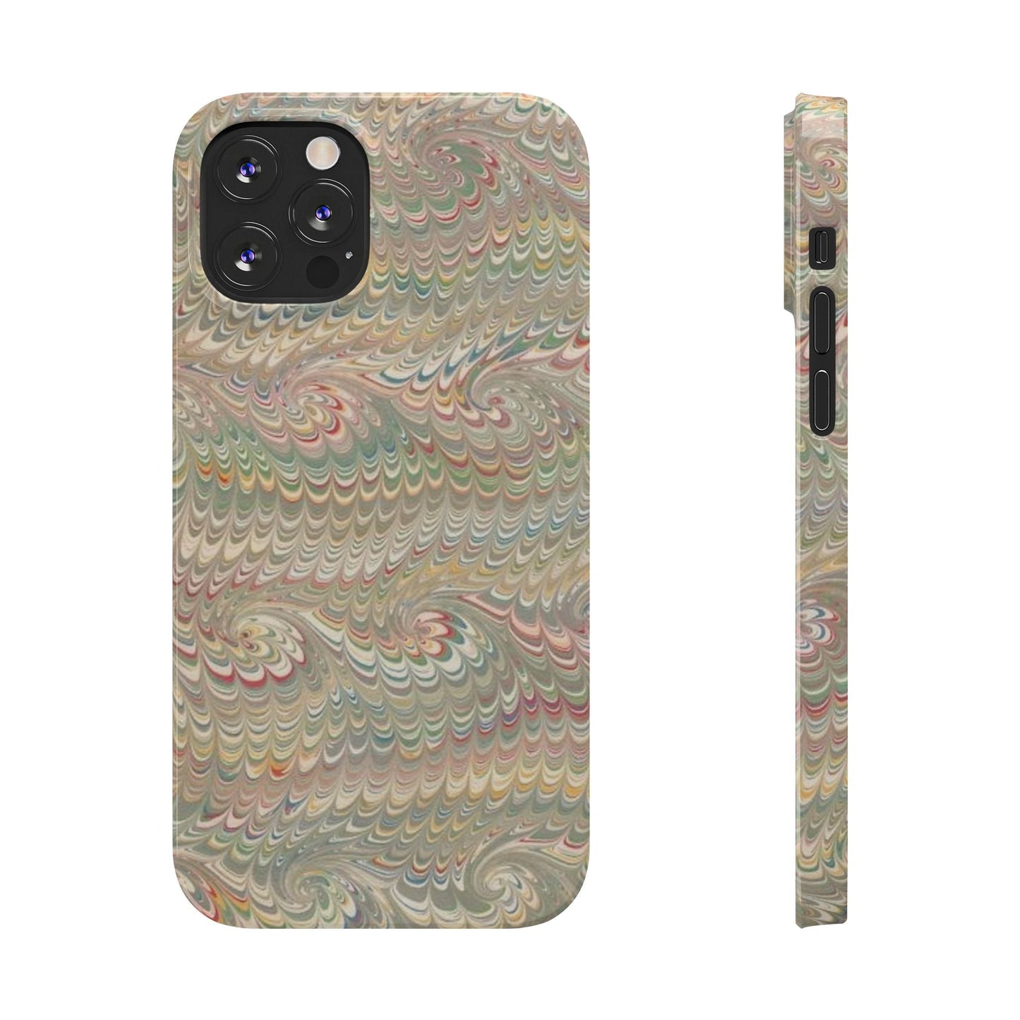 Soft Green and Multi-Colored Marbled Design, Italy Feather Phone Case, Multi-Color, Slim Phone Cases, Case-Mate IPHONE16 and all sizes